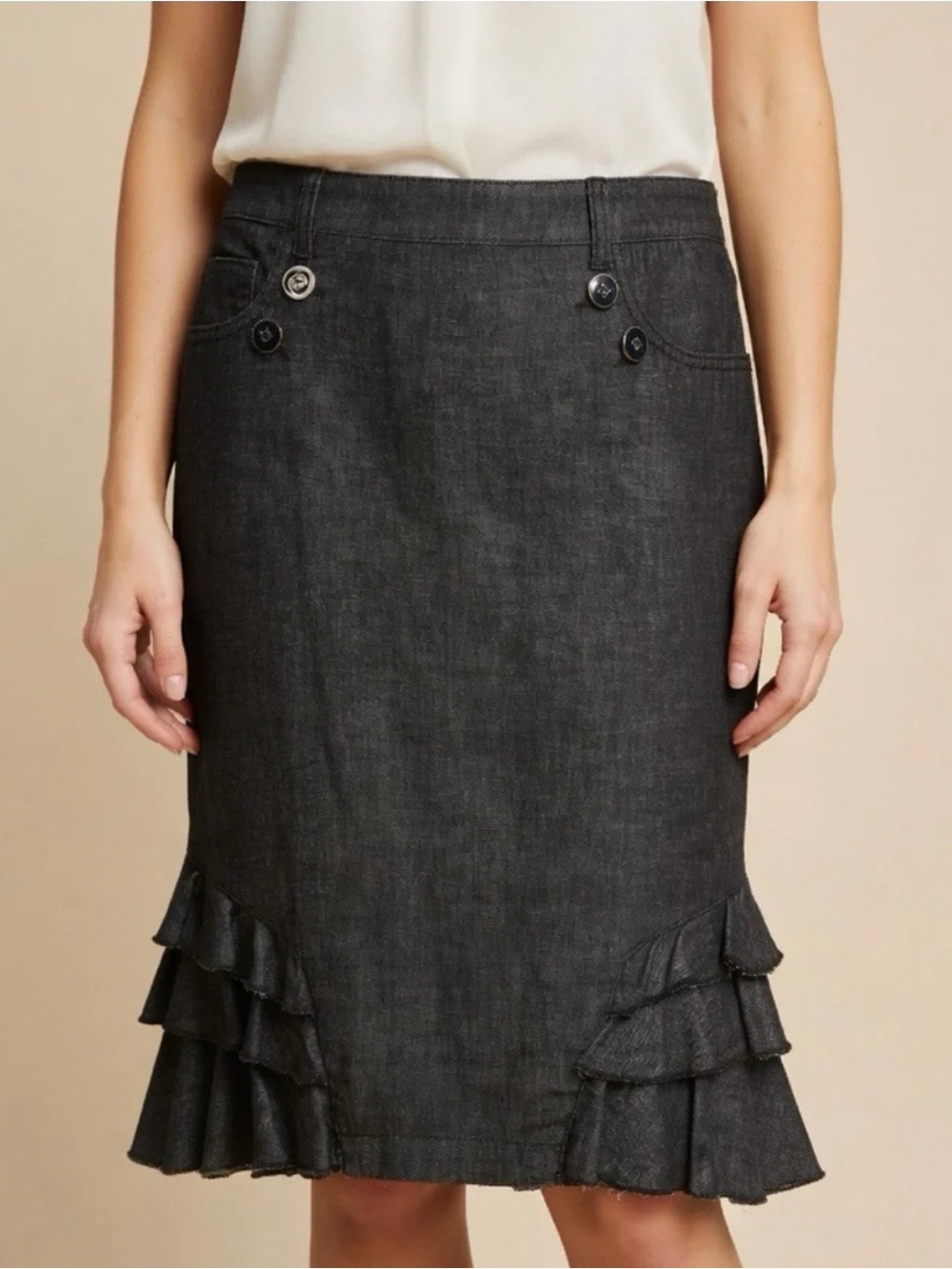 Anthropologie Pilcro & the Letterpress Ruffled Denim Pencil Skirt Size 2
